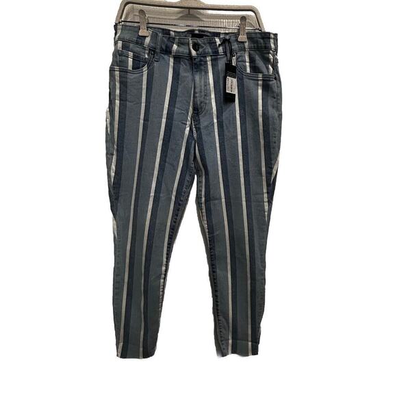 NWT KUT Size 12 Women’s Connie High Rise Ankle Skinny Striped Jeans Raw Hem - Picture 1 of 12